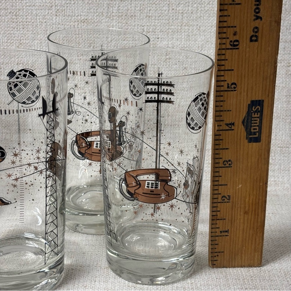 Lot (4) Vintage Mid-century Modern Highball Telephone Communications Glasses - Picture 6 of 6
